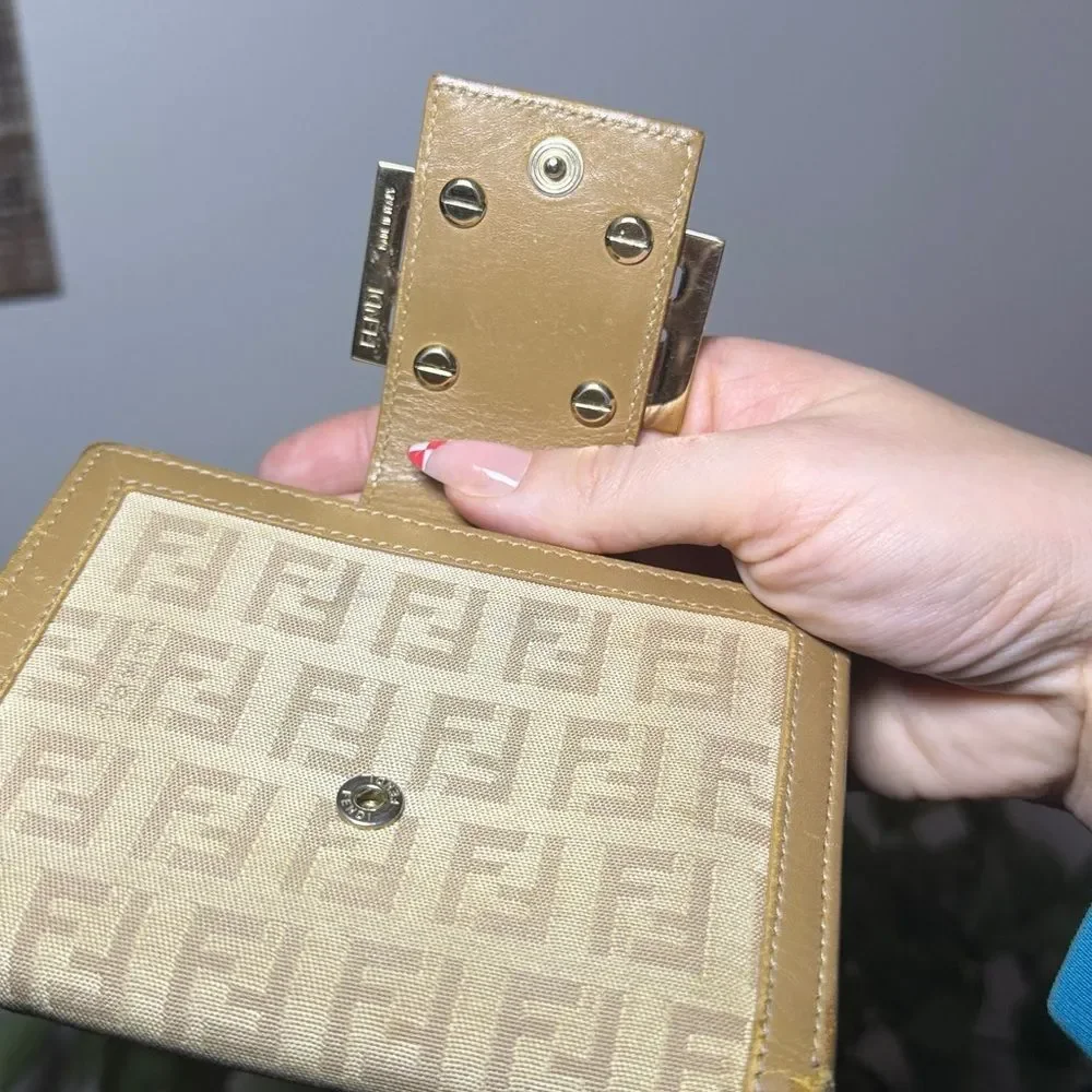 Beige Fendi Zucchino monogram canvas and leather bifold wallet